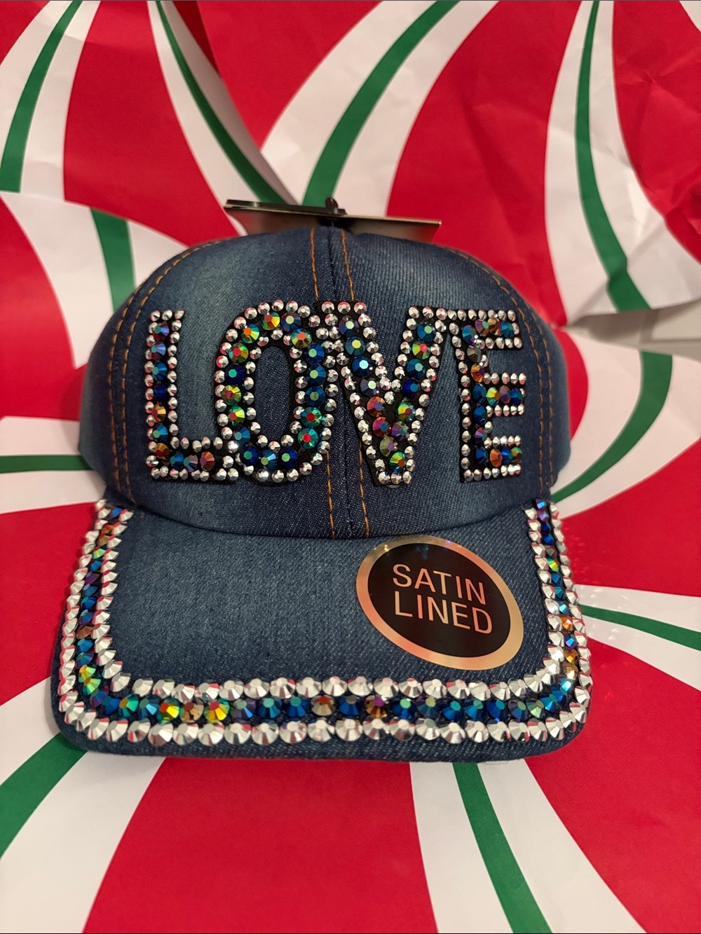 Rhinestone 'LOVE' Denim Cap - Blue
